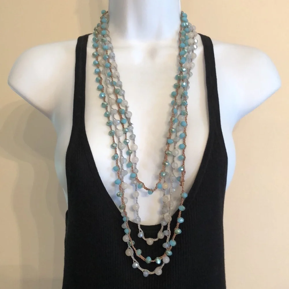 Curated bundle artisan knotted crystal and stone necklaces super long flapper